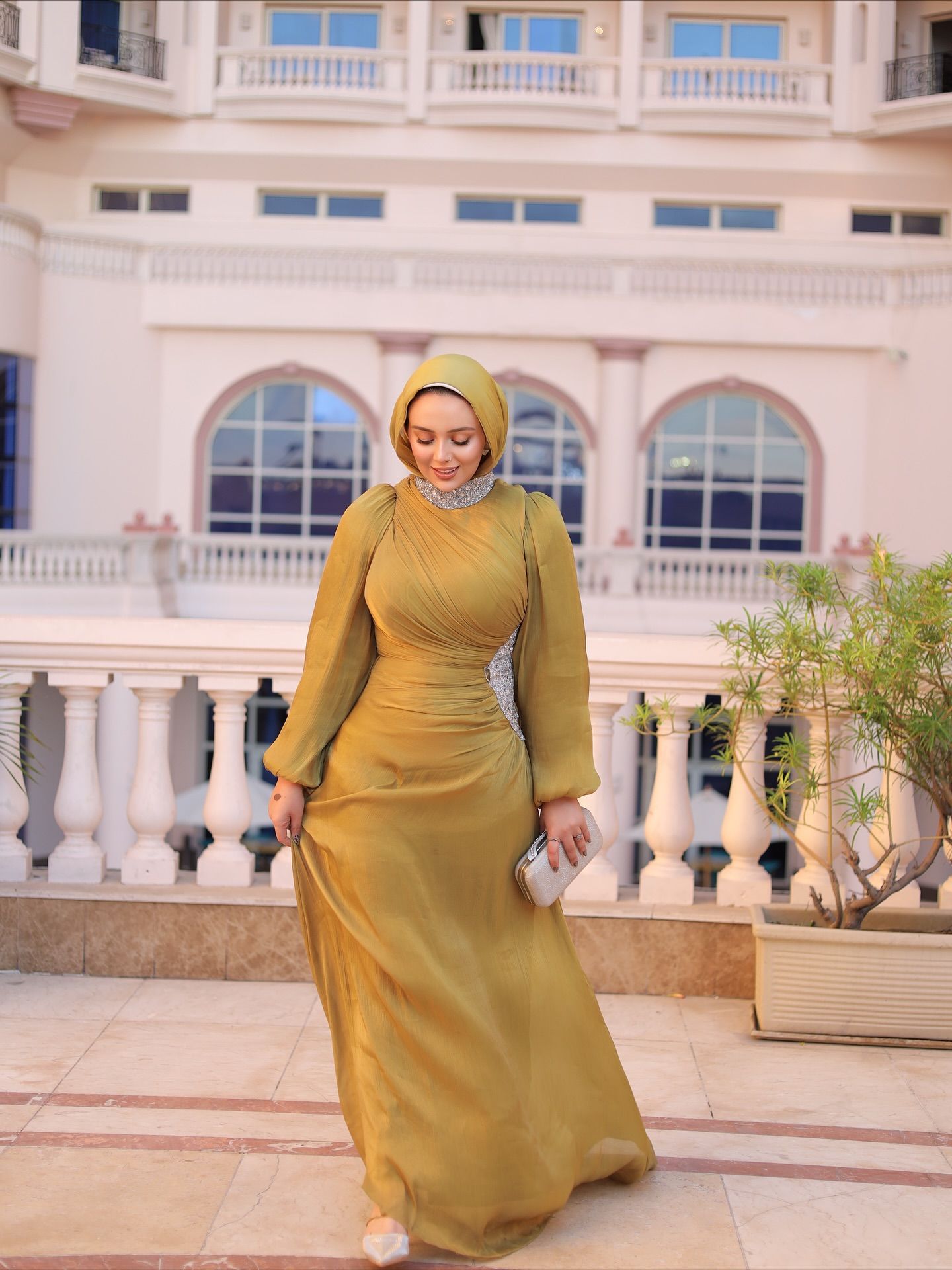 Image of ميرنا عبدالوهاب from Instagram gown, hijab, clutch, elegant, formal, shoes
